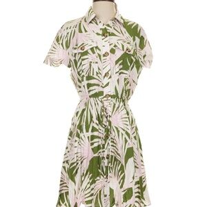 LOFT Olive & Light Pink Tropical-Print Button Front Shirt